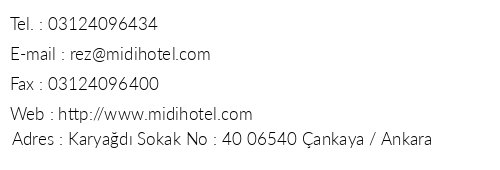 Hotel Midi telefon numaralar, faks, e-mail, posta adresi ve iletiim bilgileri
